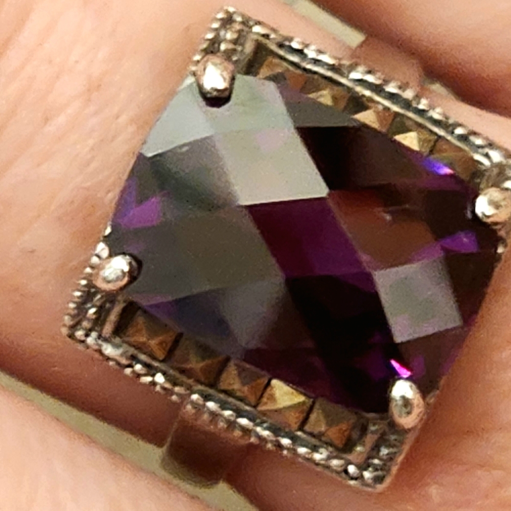 Amethyst Square Cut Ring With Silver Accents - image 2